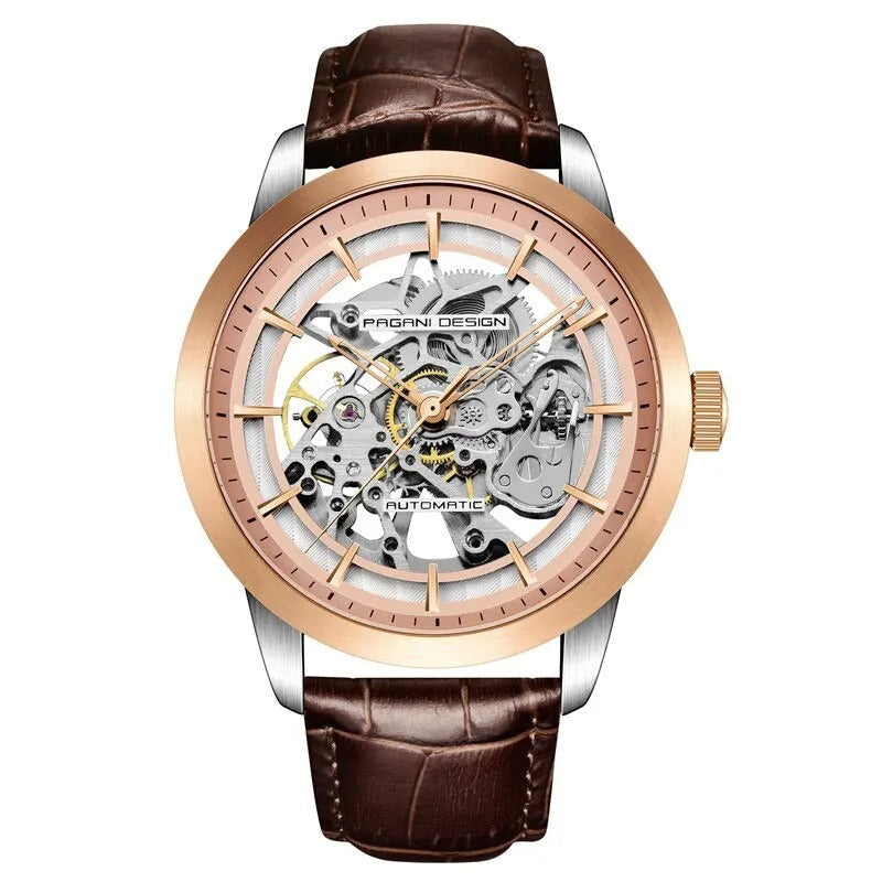 PAGANI DESIGN 1638 Herrenuhr Automatik Skeleton – Luxus Sportuhr mit Lederarmband, mechanisch
