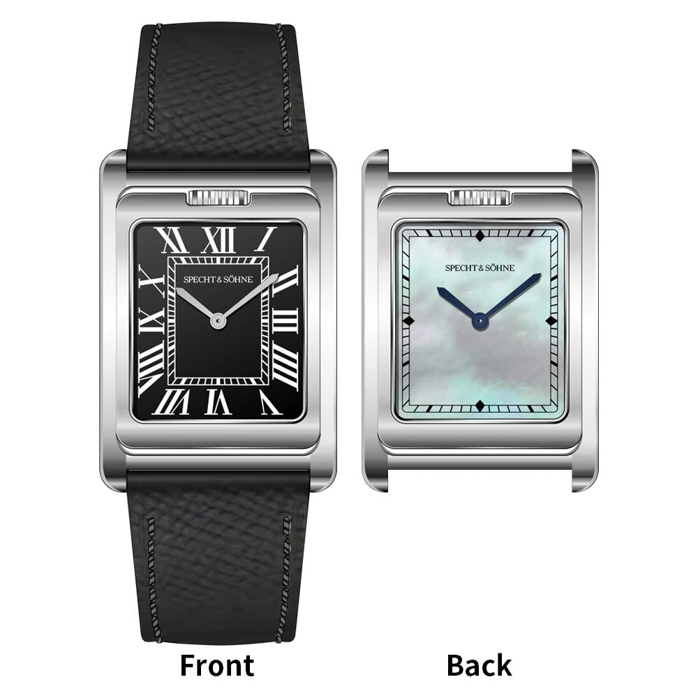 Specht & Söhne SP-Tank-1 Wendeuhr | Römische Ziffern Saphirglas Lederarmband 24,5x40mm
