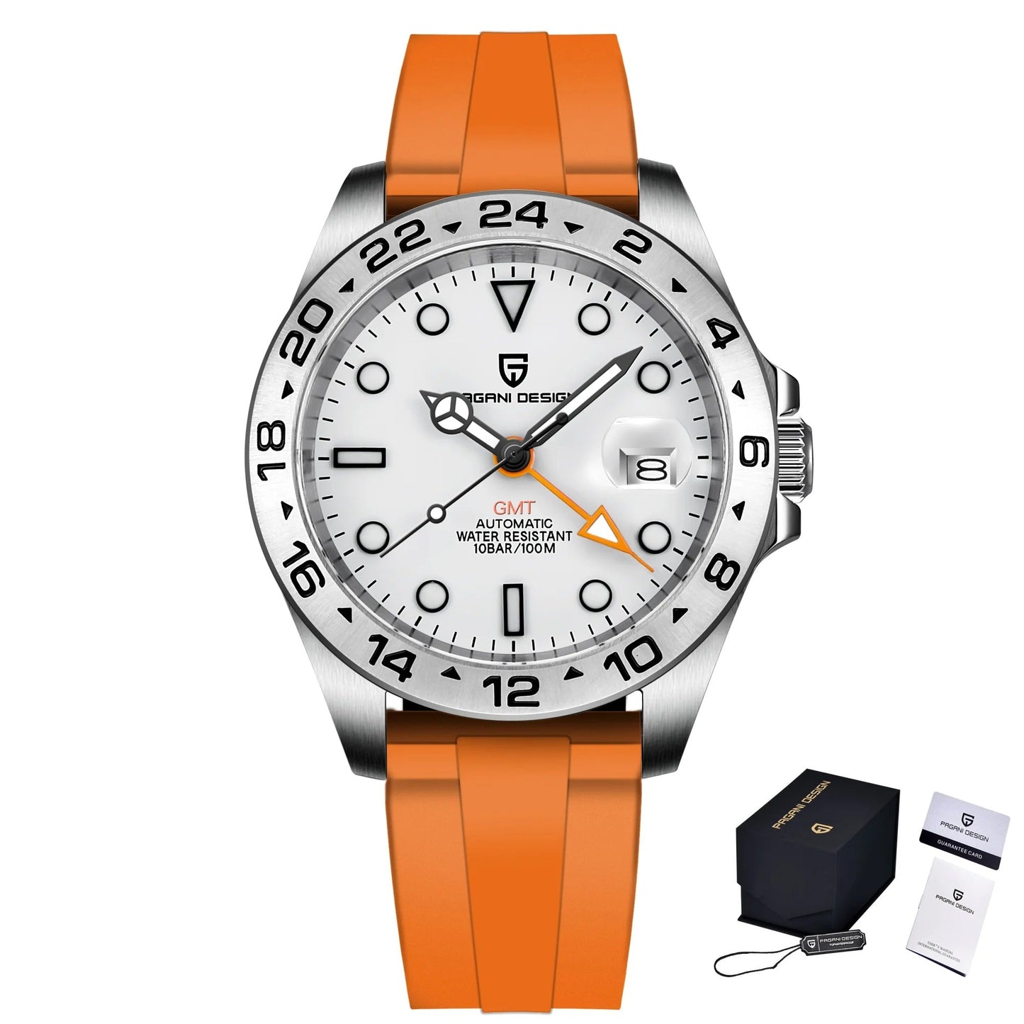 Herrenuhr Automatik GMT Miyota | 24h-Lünette Saphirglas 42mm | Silber Schwarz